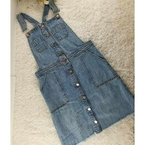 Overall light wash jean mini dress SIZE 32 raw hem